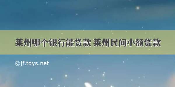 莱州哪个银行能贷款 莱州民间小额贷款