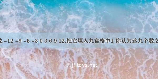 有9个数.-12 -9 -6 -3 0 3 6 9 12.把它填入九宫格中1 你认为这九个数之间有什