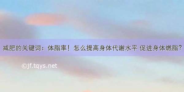 减肥的关键词：体脂率！怎么提高身体代谢水平 促进身体燃脂？