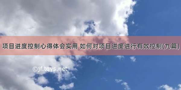 项目进度控制心得体会实用 如何对项目进度进行有效控制(九篇)