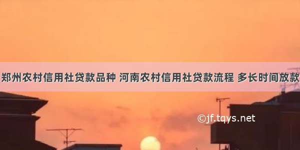 郑州农村信用社贷款品种 河南农村信用社贷款流程 多长时间放款