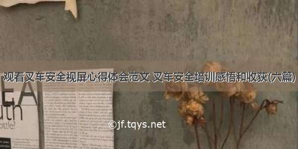 观看叉车安全视屏心得体会范文 叉车安全培训感悟和收获(六篇)